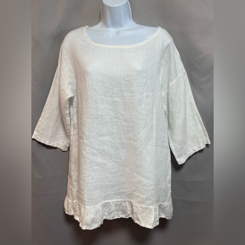 Lungo L'arno 100% Linen Made In Italy Ruffle Hem Top Women's‎ size Large